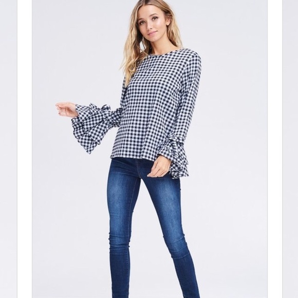 One Left*** Gingham Bell Sleeve Top - Picture 3 of 3